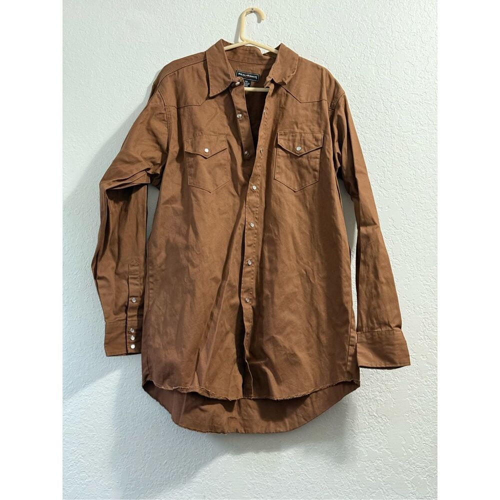 Real Ranch pearlsnap Western Wear Shirt Brown Men's 2x 2xlt Cowboy